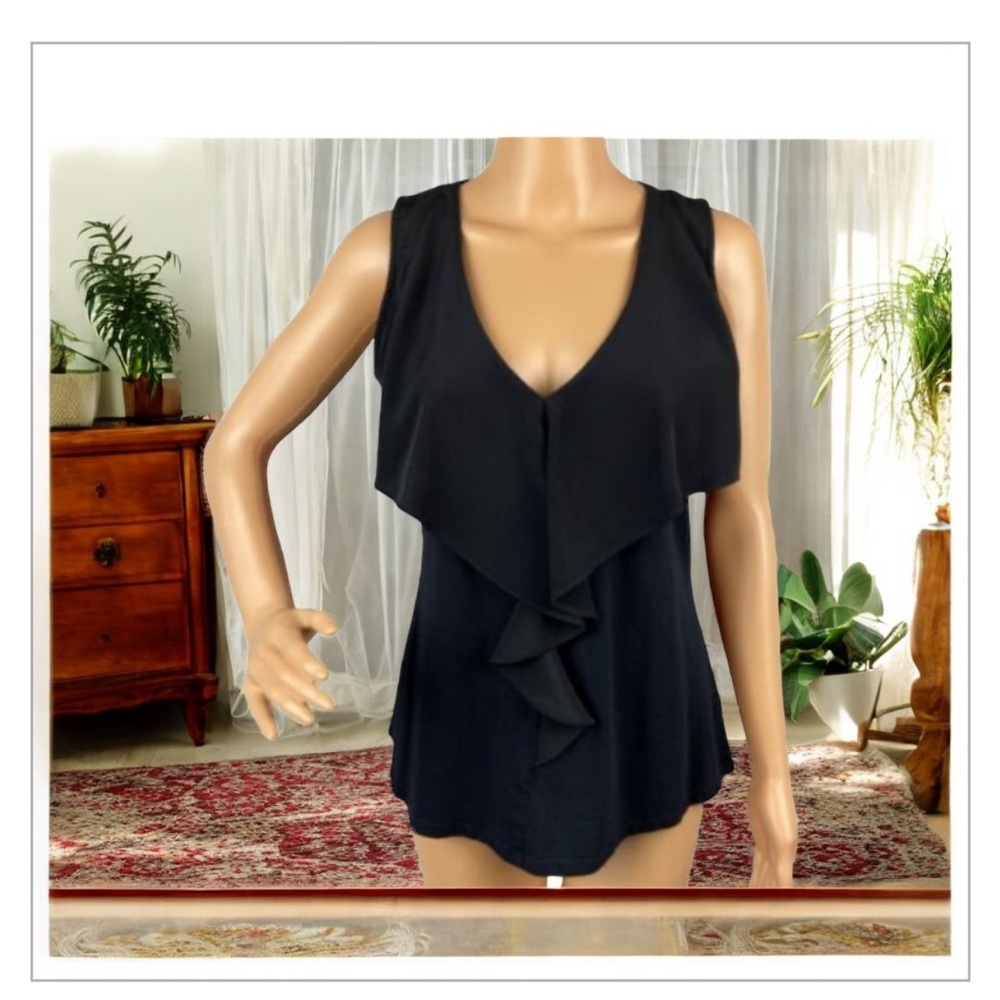 Anthropologie Deletta Black Front Ruffle Pleated Vneck
Blouse Top-EUC-Sz…